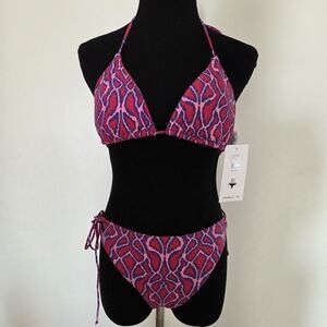 🆕️ O'Neill Women's Pink & Purple Patterned Triangle Bikini Size L